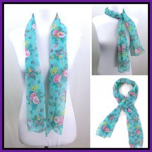 Sheer Scarf w/ Floral Print